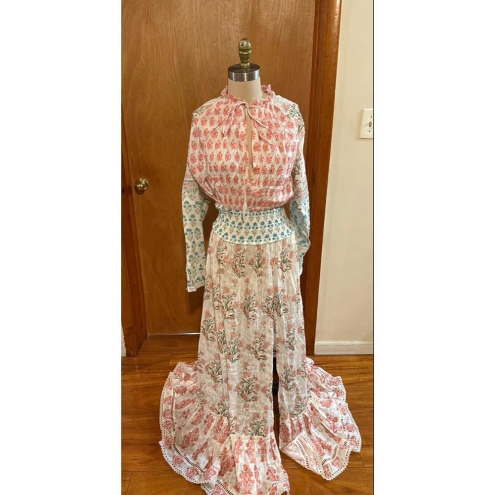 Women's HEMANT & NANDITA White Pink Floral Maxi Dress L